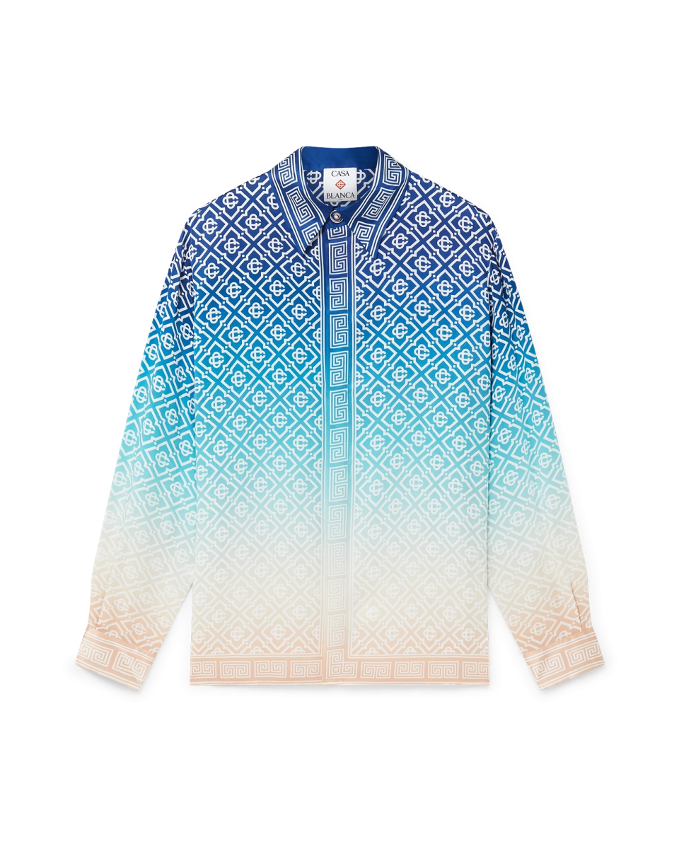 Jacquard Gradient Long Sleeve Silk Shirt