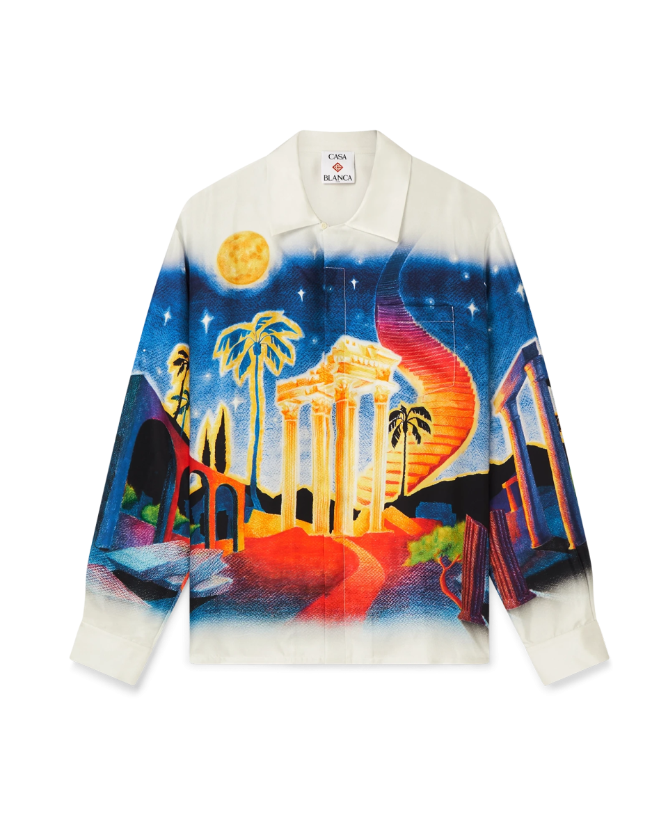 Midnight Acropolis Long Sleeve Silk Shirt
