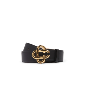 Mens Black Gold CC Logo Buckle Belt