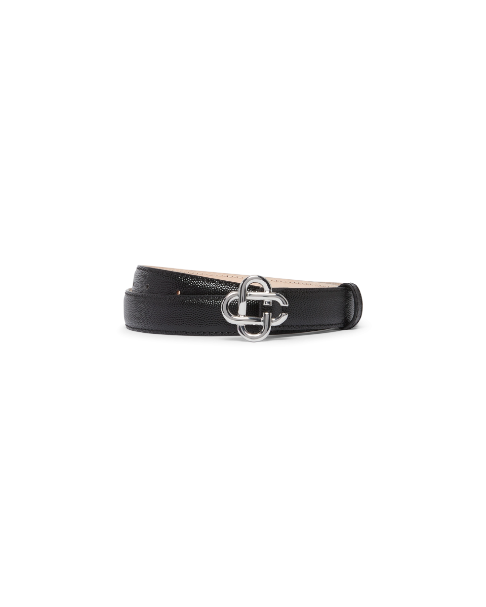 Women's Black Silver CC Logo Buckle Belt