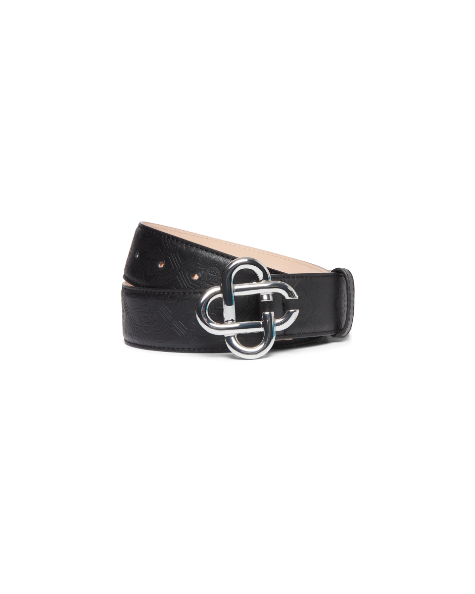 Mens Black Silver CC Logo Buckle Belt