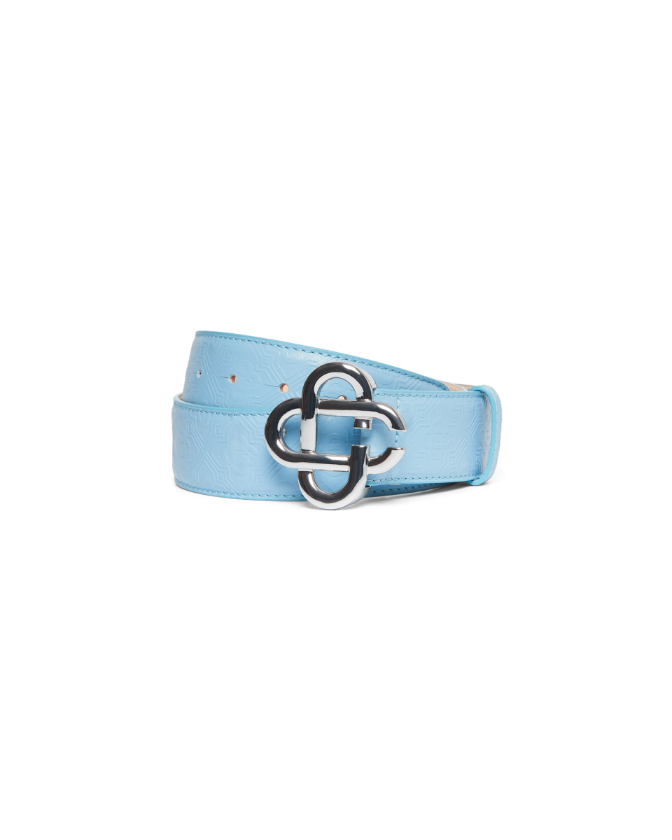 Mens Blue Silver CC Logo Buckle Belt