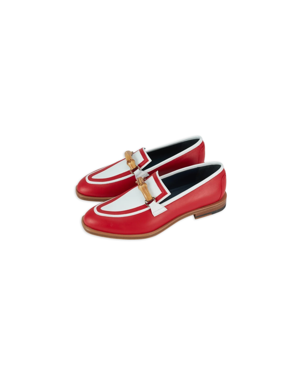 White & Red Leather Loafer