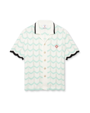 Gradient Wave Cotton Crochet Short Sleeve Shirt