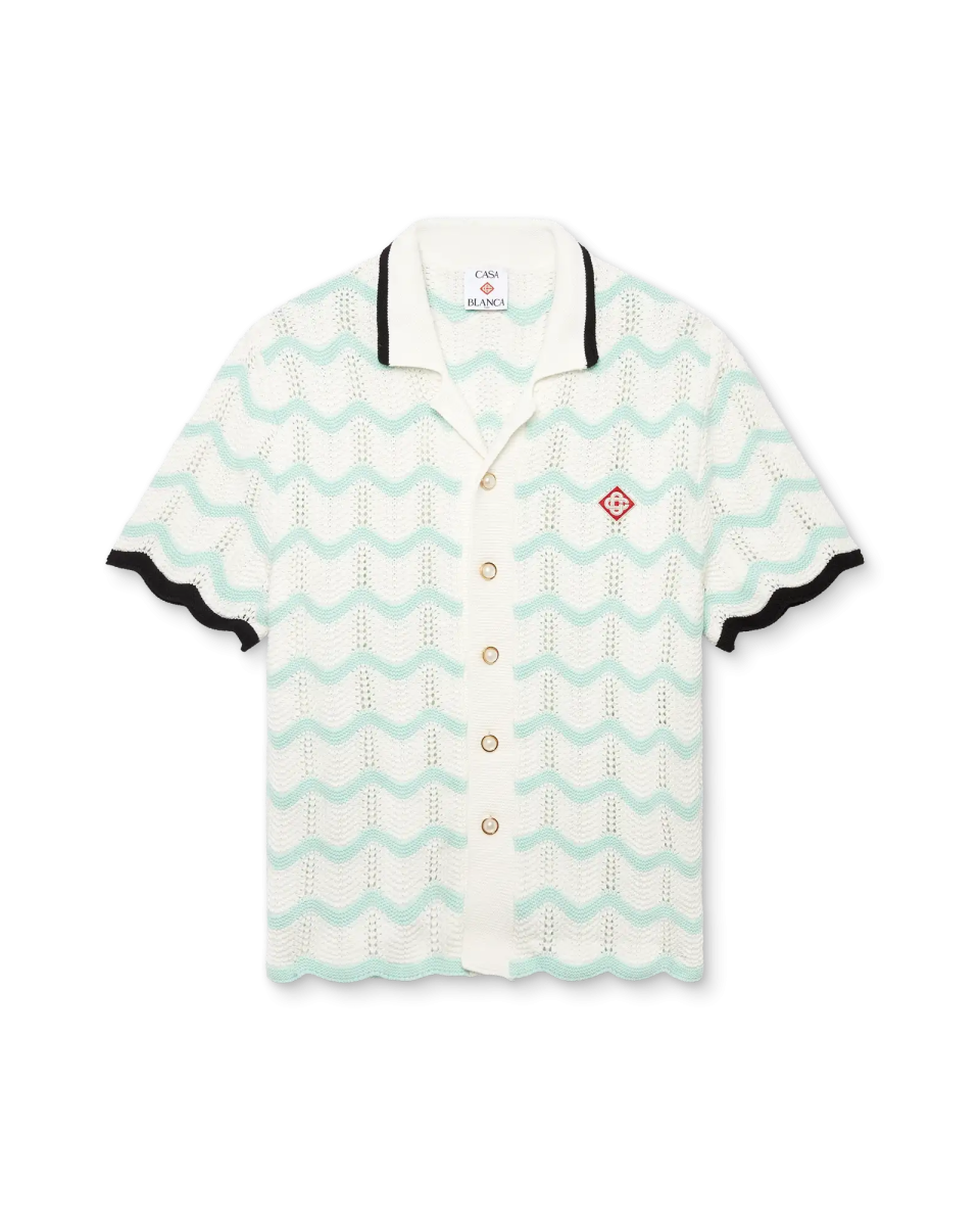 Gradient Wave Cotton Crochet Short Sleeve Shirt