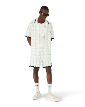 Gradient Wave Cotton Crochet Short Sleeve Shirt