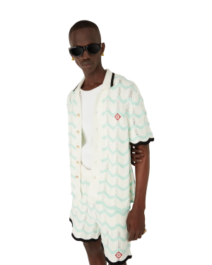 Gradient Wave Cotton Crochet Short Sleeve Shirt