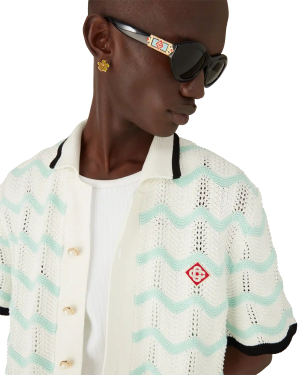 Gradient Wave Cotton Crochet Short Sleeve Shirt