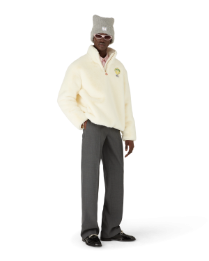 Tennis Mascot Quarter Zip Faux Fur Jacket