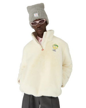 Tennis Mascot Quarter Zip Faux Fur Jacket