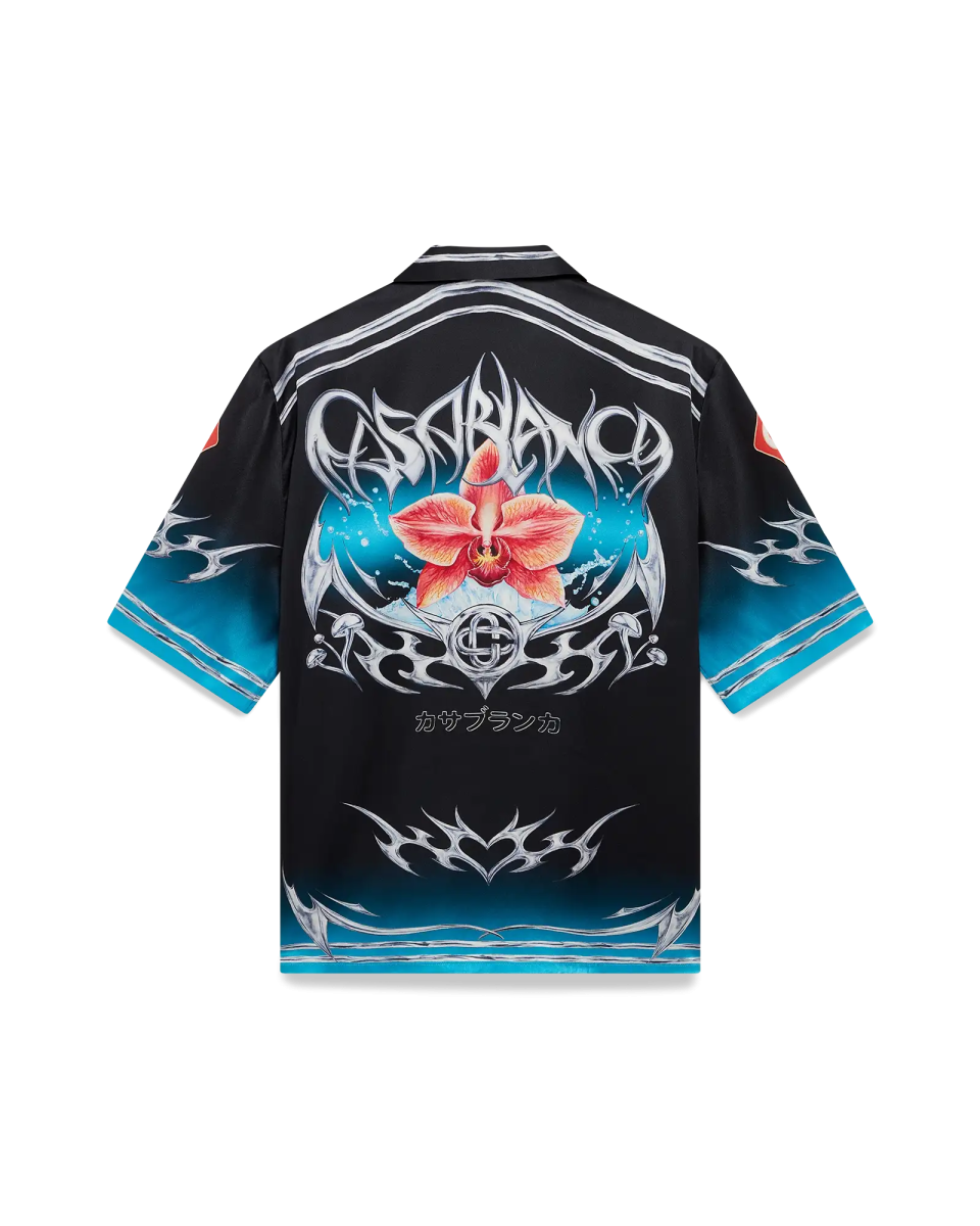 Blades  Short Sleeve Silk Satin Shirt