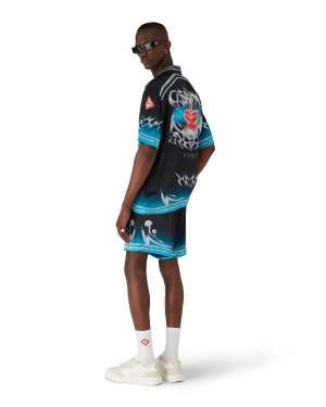 Blades  Short Sleeve Silk Satin Shirt