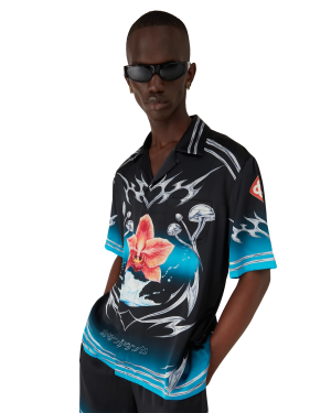 Blades  Short Sleeve Silk Satin Shirt