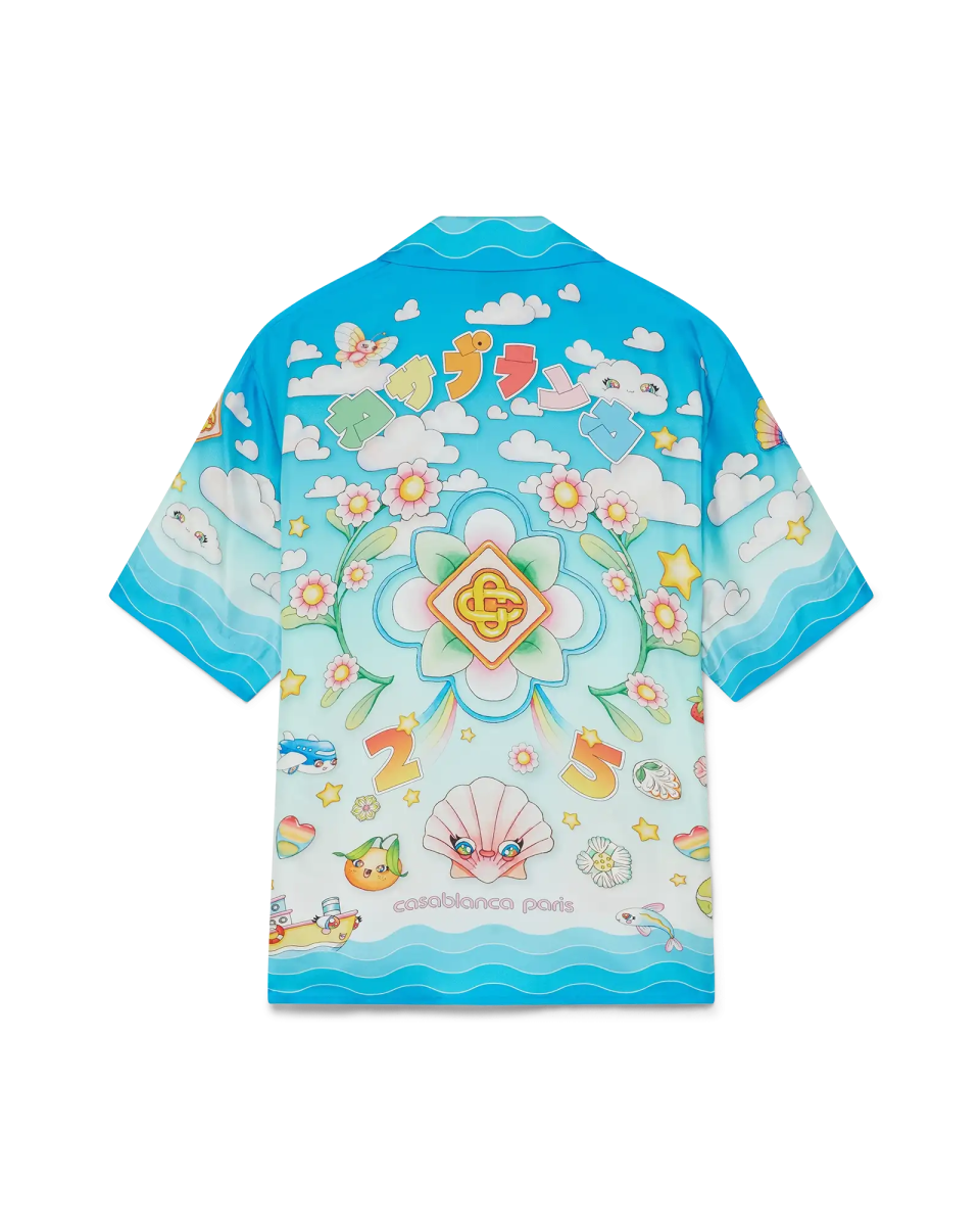 Kawaii Motif Short Sleeve Silk Twill  Shirt