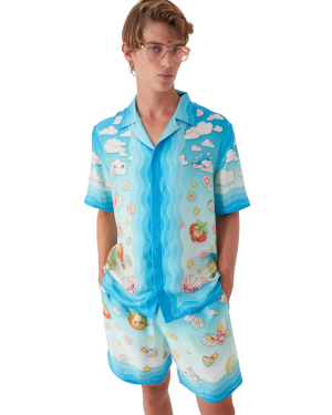 Kawaii Motif Short Sleeve Silk Twill  Shirt