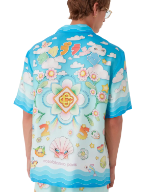 Kawaii Motif Short Sleeve Silk Twill  Shirt