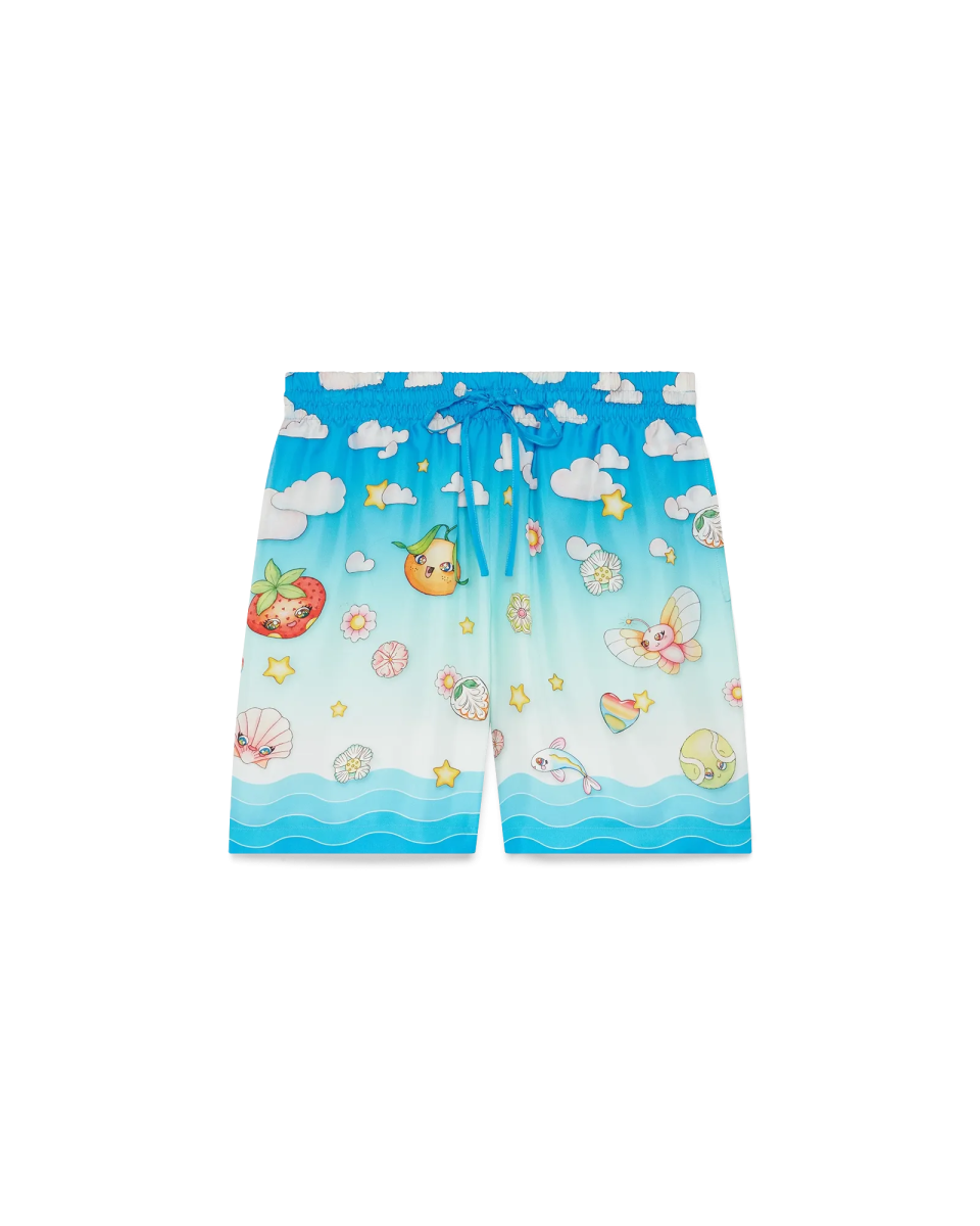 Kawaii Motif Silk Twill Shorts