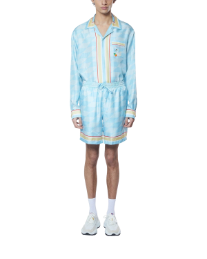 Damiers Et Cygne Bleu Silk Shorts