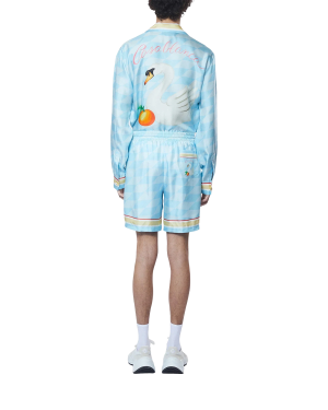 Damiers Et Cygne Bleu Silk Shorts