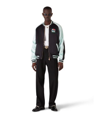 Embroidered Satin Bomber Jacket