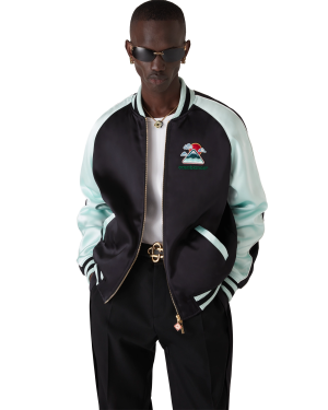 Embroidered Satin Bomber Jacket