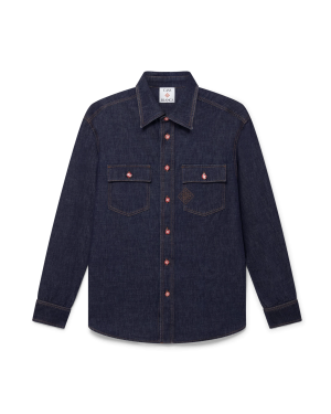 Denim Short Sleeve Shirt with Logo Embroidery