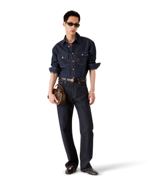 Denim Short Sleeve Shirt with Logo Embroidery