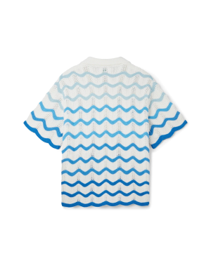 Wavy Gradient Short Sleeve Crochet Shirt