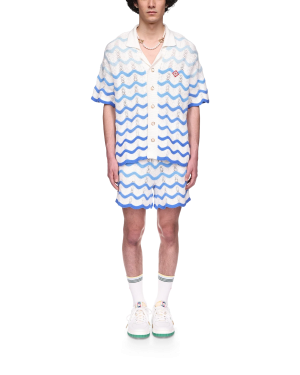 Wavy Gradient Short Sleeve Crochet Shirt