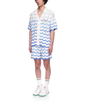 Wavy Gradient Short Sleeve Crochet Shirt