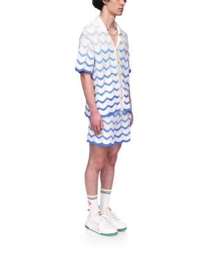 Wavy Gradient Short Sleeve Crochet Shirt