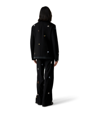 Embroidered Motif Wool Tailored Trousers