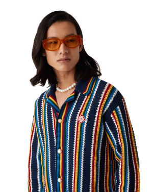 Crochet Long Sleeve Stripe Shirt