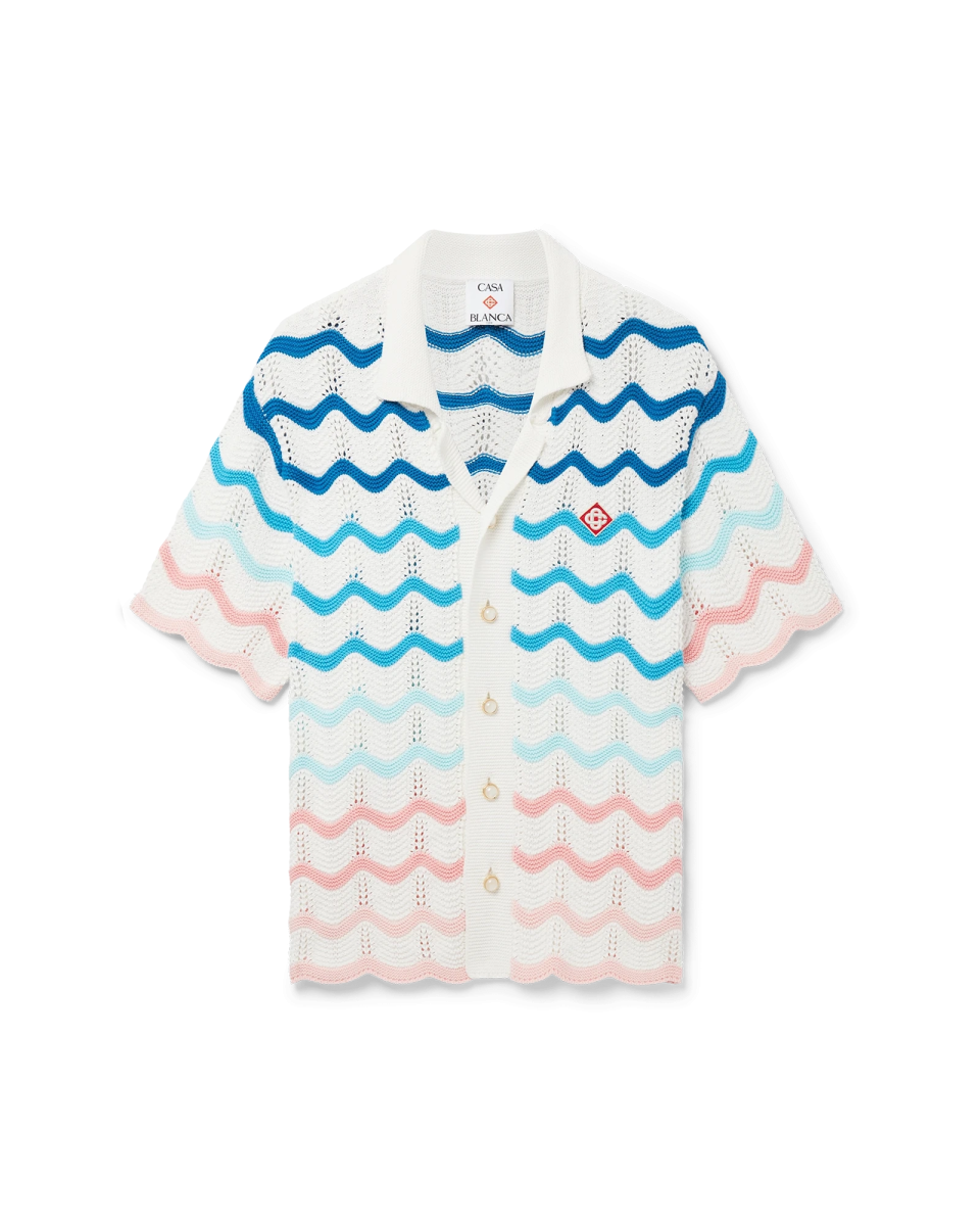 Gradient Wave Short Sleeve Crochet Shirt