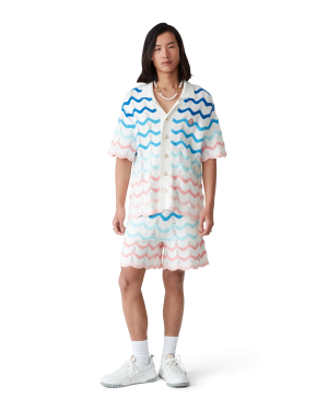 Gradient Wave Short Sleeve Crochet Shirt