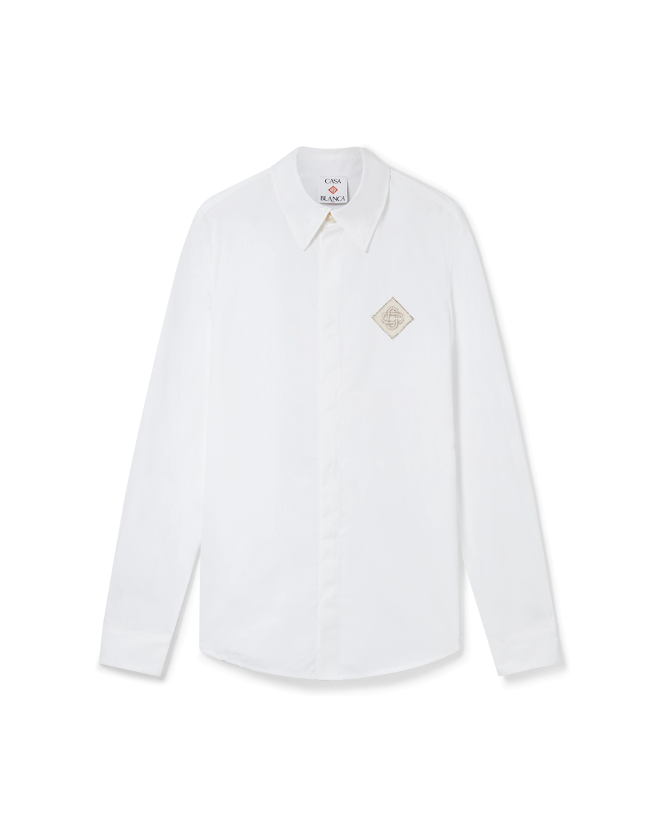 Pearl Diamond Long Sleeve Patch Cotton Shirt