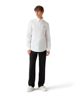 Pearl Diamond Long Sleeve Patch Cotton Shirt