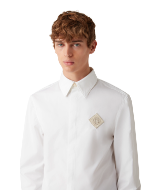 Pearl Diamond Long Sleeve Patch Cotton Shirt