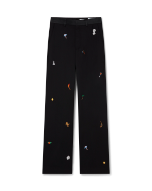 Embroidered Motif Wool Tailored Trousers