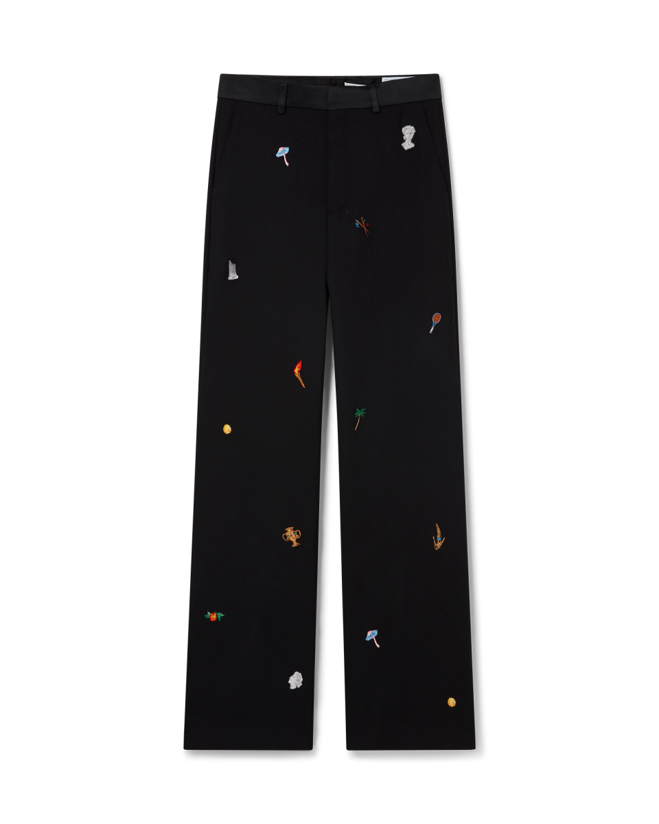 Embroidered Motif Wool Tailored Trousers