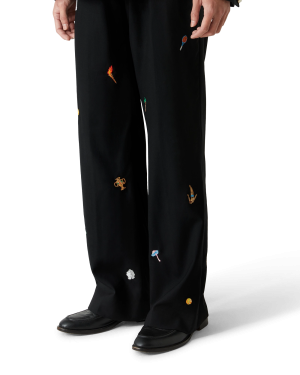 Embroidered Motif Wool Tailored Trousers