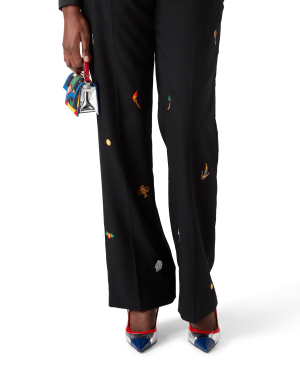 Embroidered Motif Wool Tailored Trousers