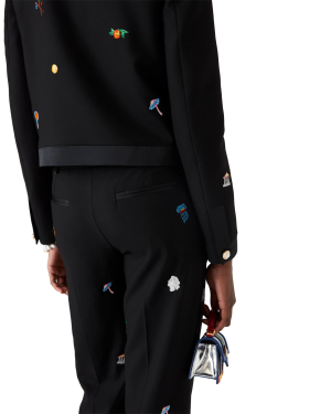 Embroidered Motif Wool Tailored Trousers