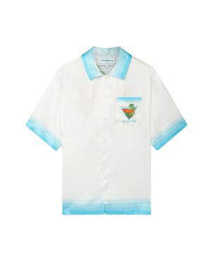 Palm Springs Icon Blue Cuban Collar Short Sleeve Silk Shirt