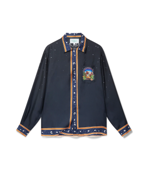 L’Arche Du Desert Nuit Cuban Collar Long Sleeve Silk Shirt