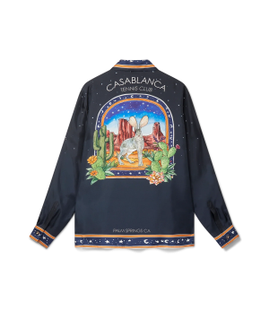 L’Arche Du Desert Nuit Cuban Collar Long Sleeve Silk Shirt