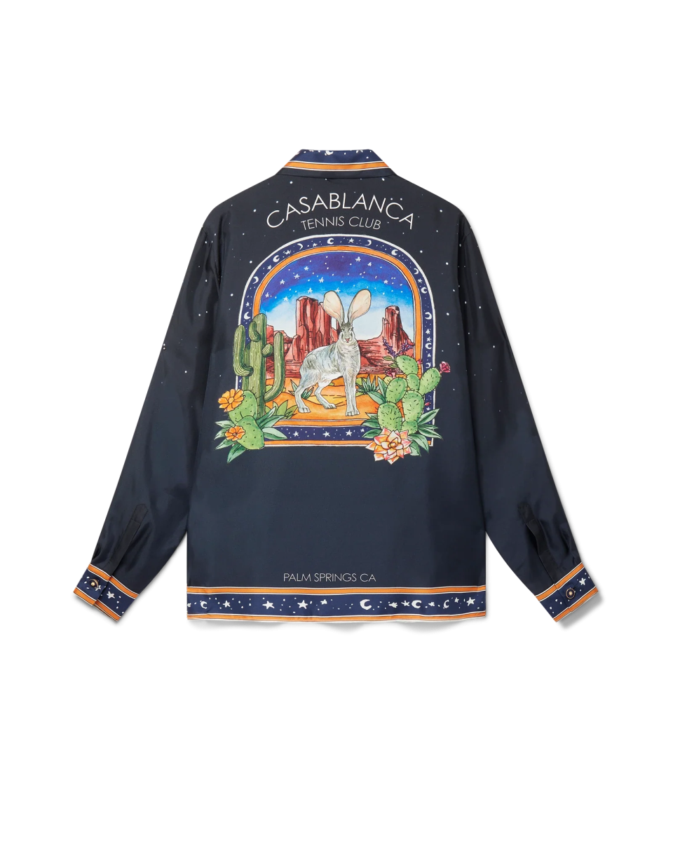 L'Arche Du Desert Nuit Cuban Collar Long Sleeve Silk Shirt