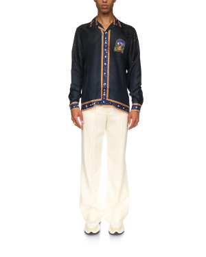 L’Arche Du Desert Nuit Cuban Collar Long Sleeve Silk Shirt