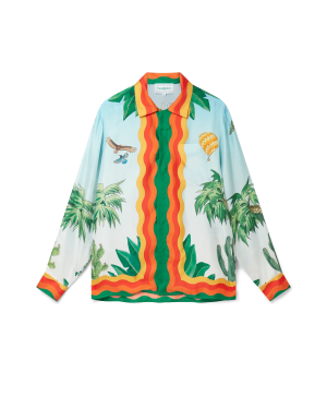 Palm Springs Tennis Club Cuban Collar Long Sleeve Silk Shirt