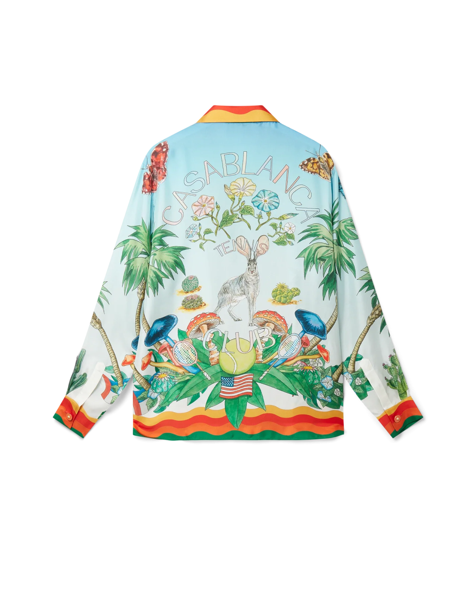 Palm Springs Tennis Club Cuban Collar Long Sleeve Silk Shirt